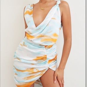 Tie dye wrapped bodycon dress